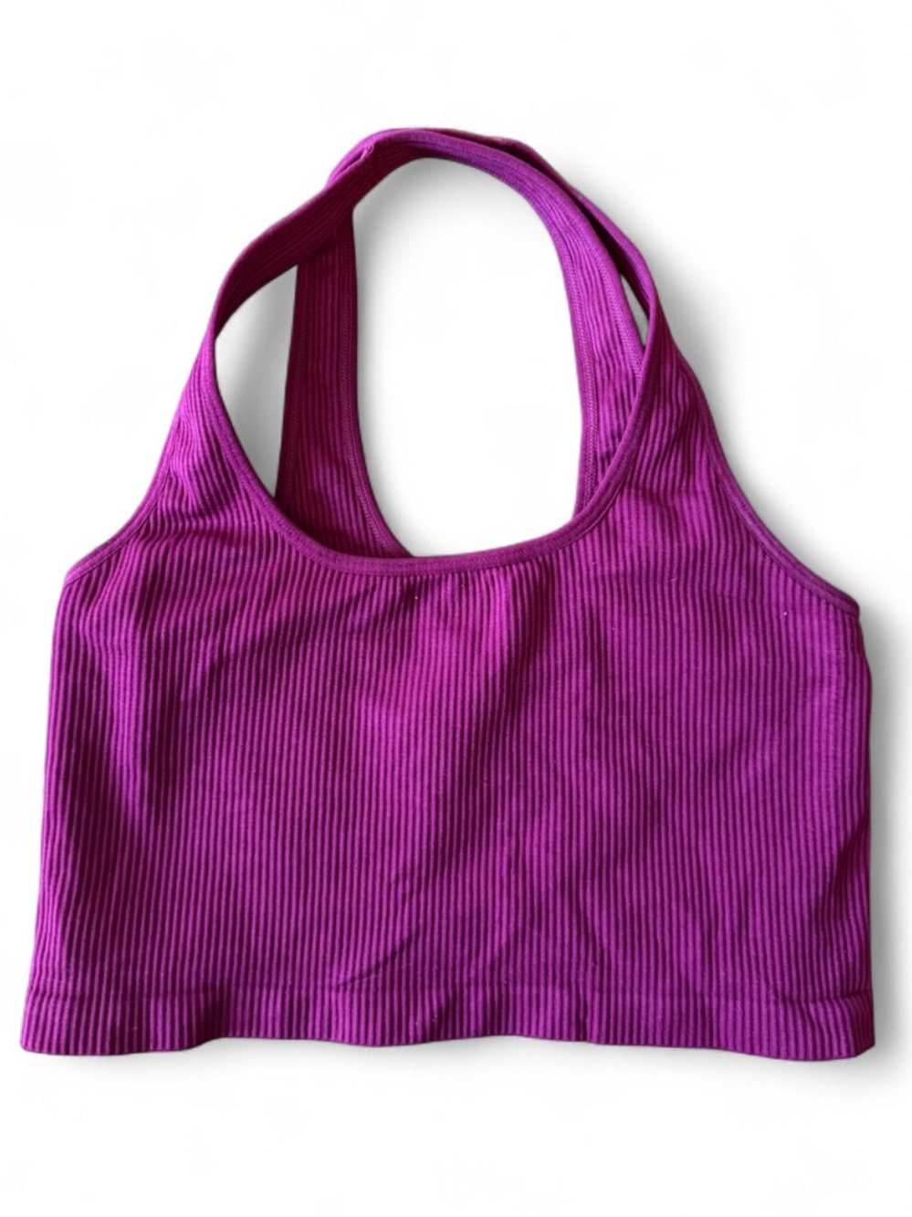 Spiritual Gangster M/L Purple Cropped sports Bra Ribbed Cross over Yoga Pilates